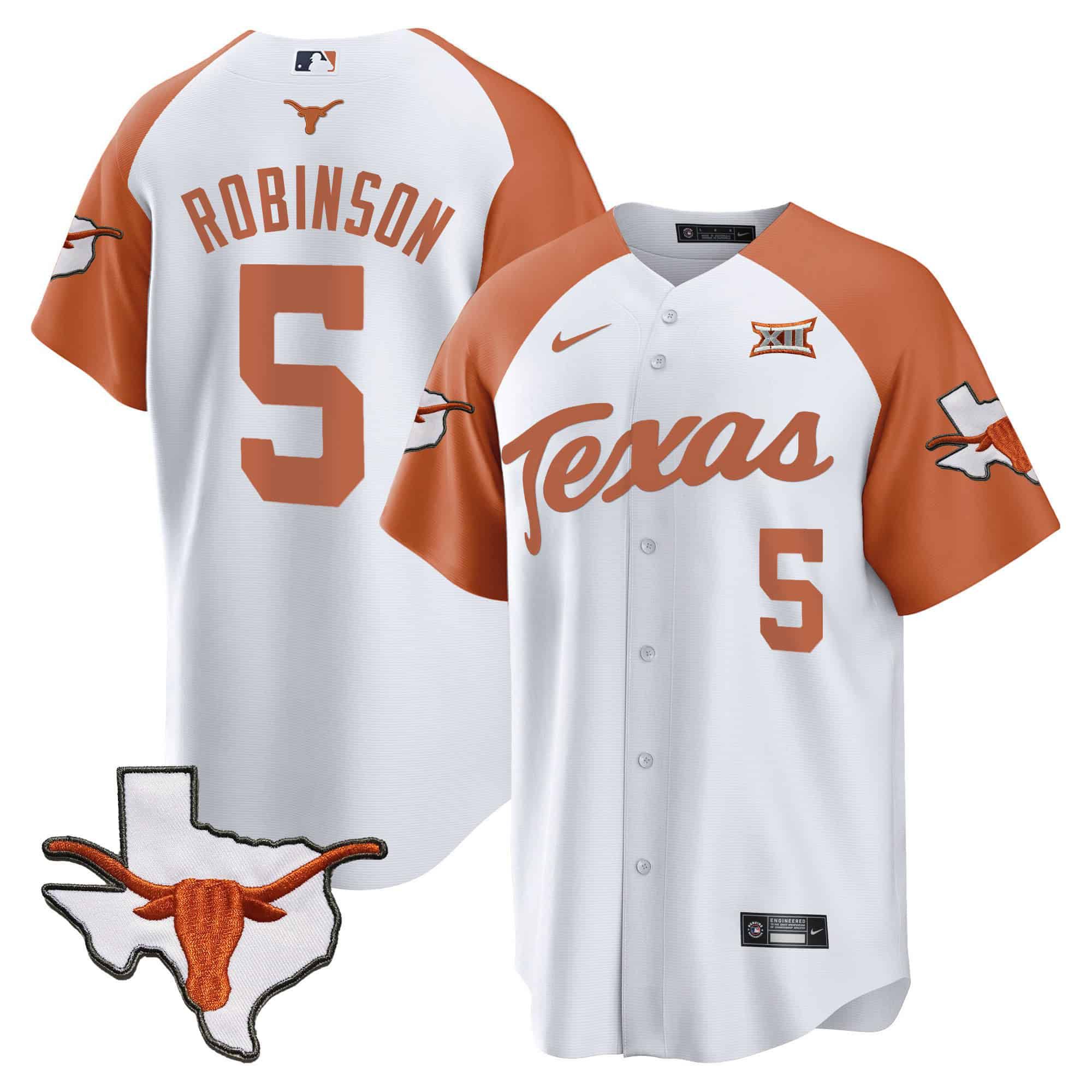 Men Texas Longhorns #5 Robinson White 2024 Baseball NCAA Jersey style 2